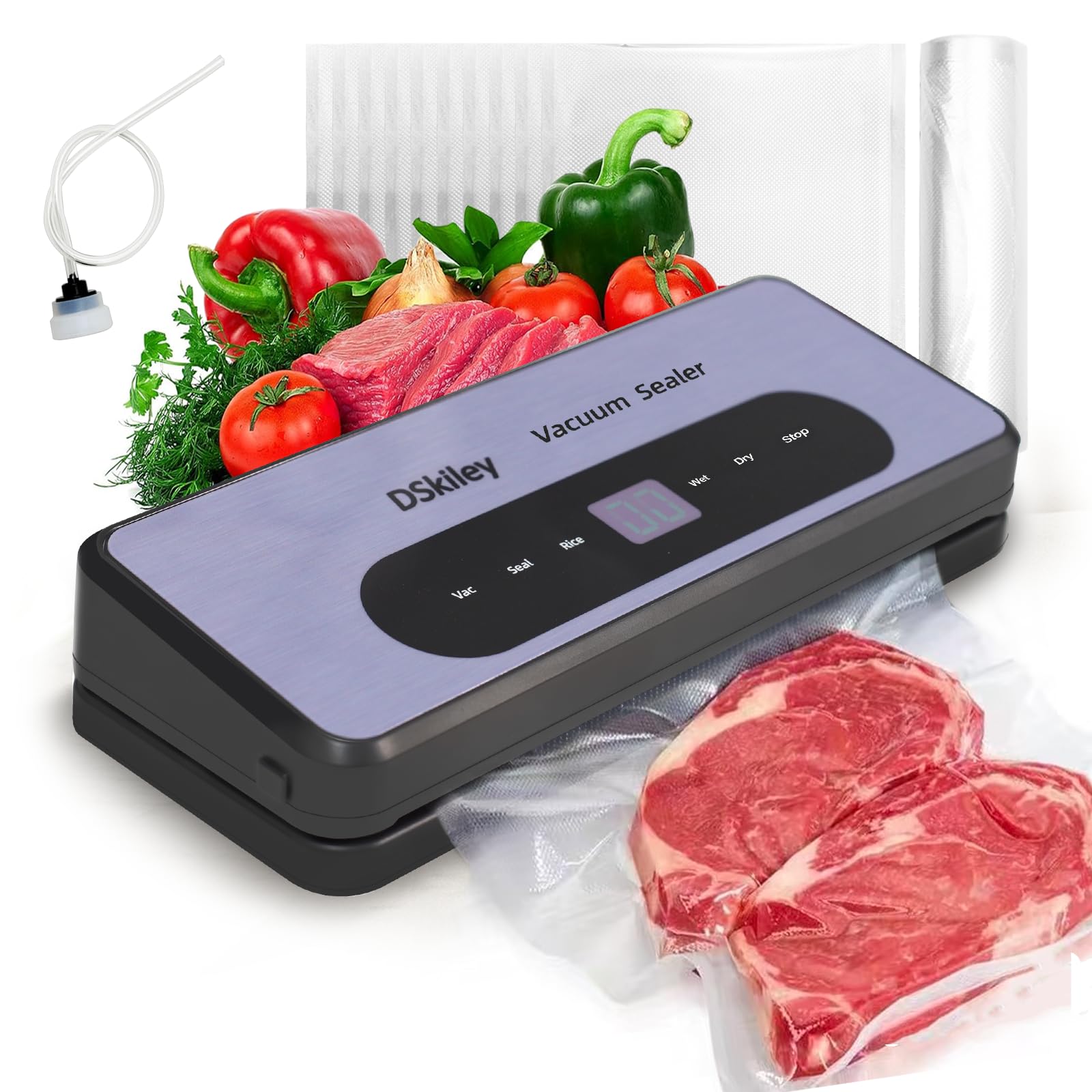 DSkiley vacuum sealer in action showing strong suction for airtight sealing.