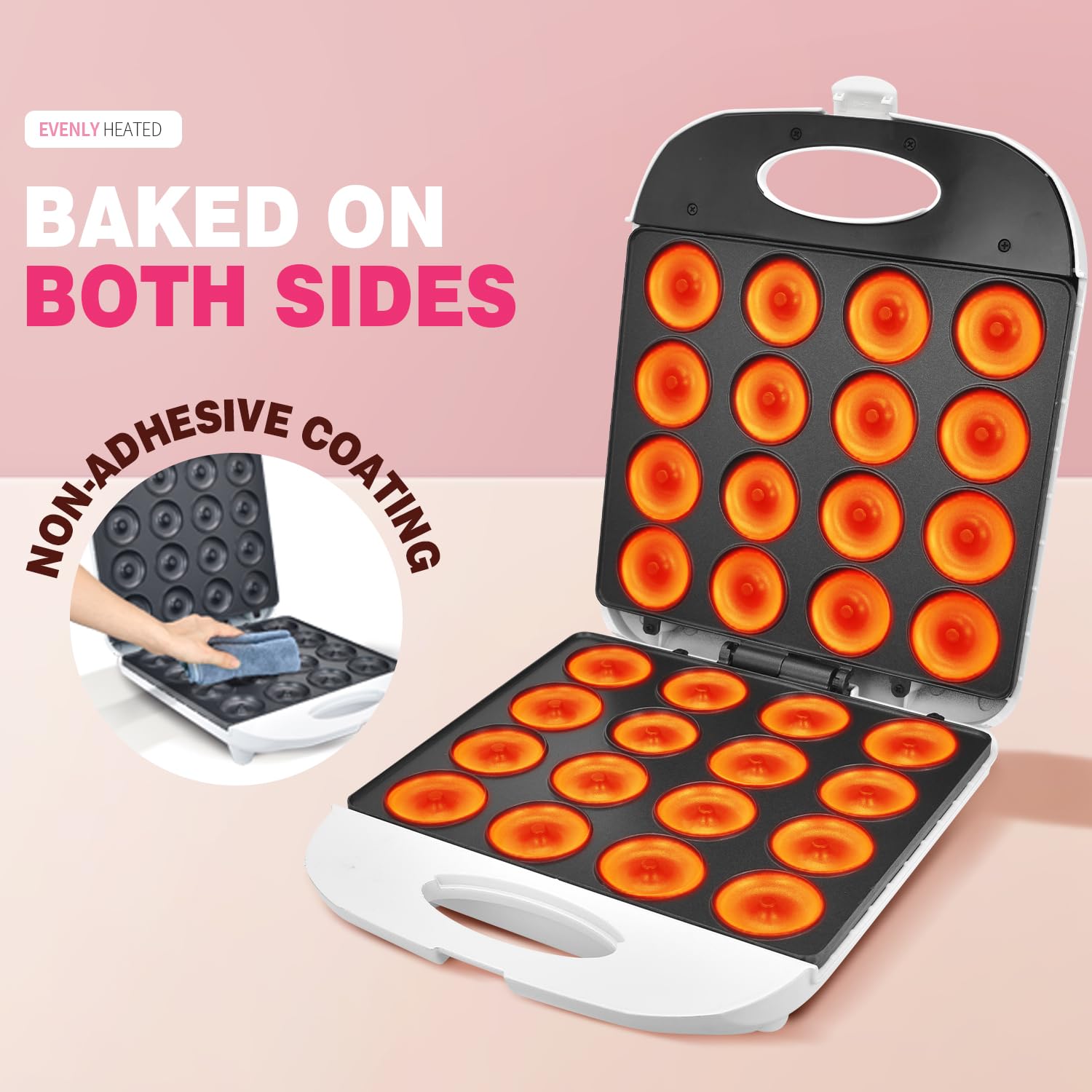 DSP mini donut maker with indicator lights guides when ready