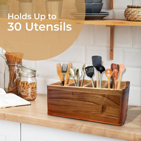 Dstuff elegant acacia utensil holder for refined kitchen décor.