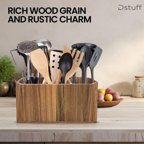 Dstuff spacious utensil caddy fits spatulas, spoons, ladles for easy access.
