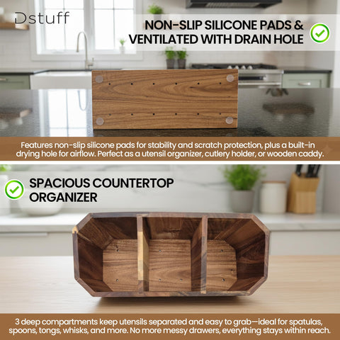 Dstuff ventilated caddy with drain hole keeps utensils dry after use.