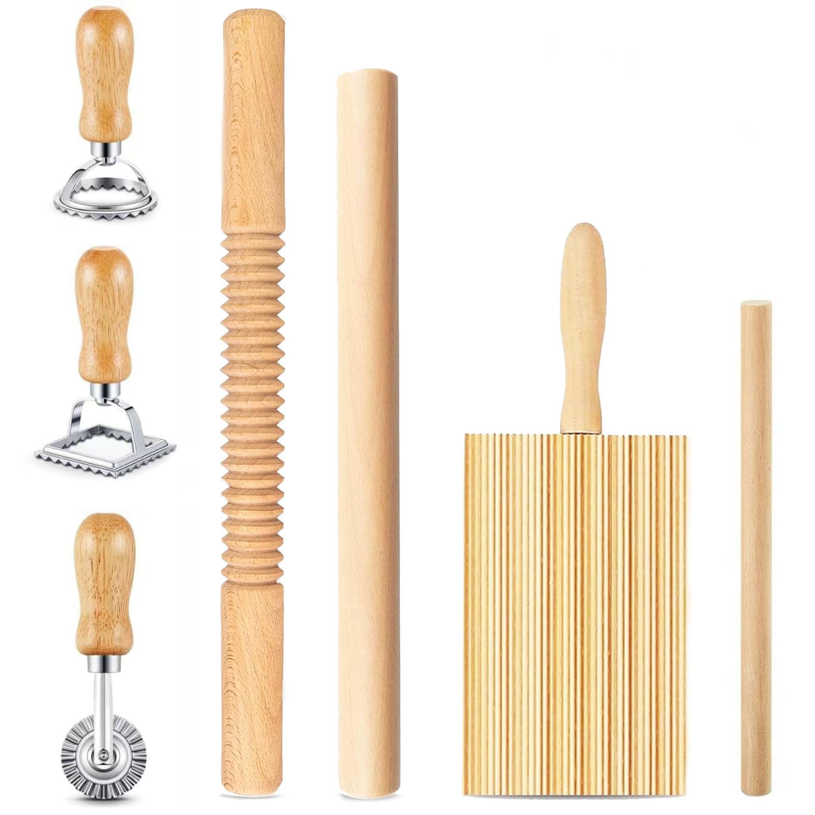 Dthwagfl threaded-rolling-pin for even dough sheets during home pasta making.