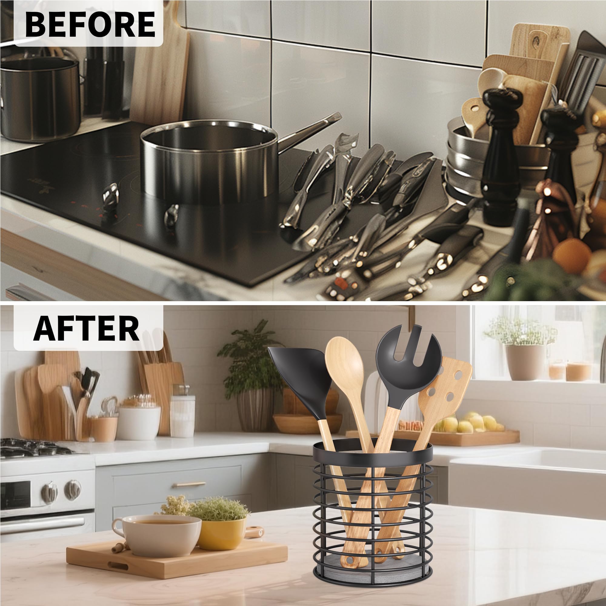 DTONIMA Utensil Holder diatomaceous base closeup highlights moisture control