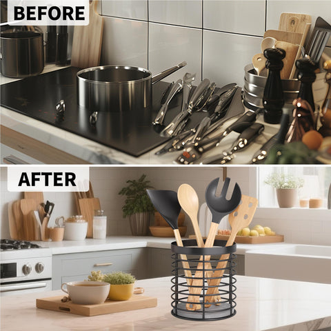 DTONIMA Utensil Holder diatomaceous base closeup highlights moisture control