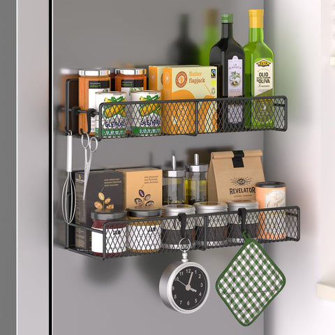 DTUQYX magnetic spice rack on fridge showing easy, mess-free access with no-drill installation.