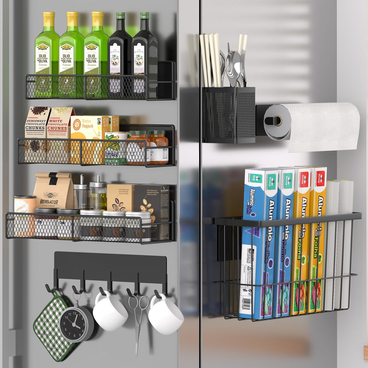 DTUQYX magnetic spice rack on fridge keeps spices accessible and organized on a durable steel surface.