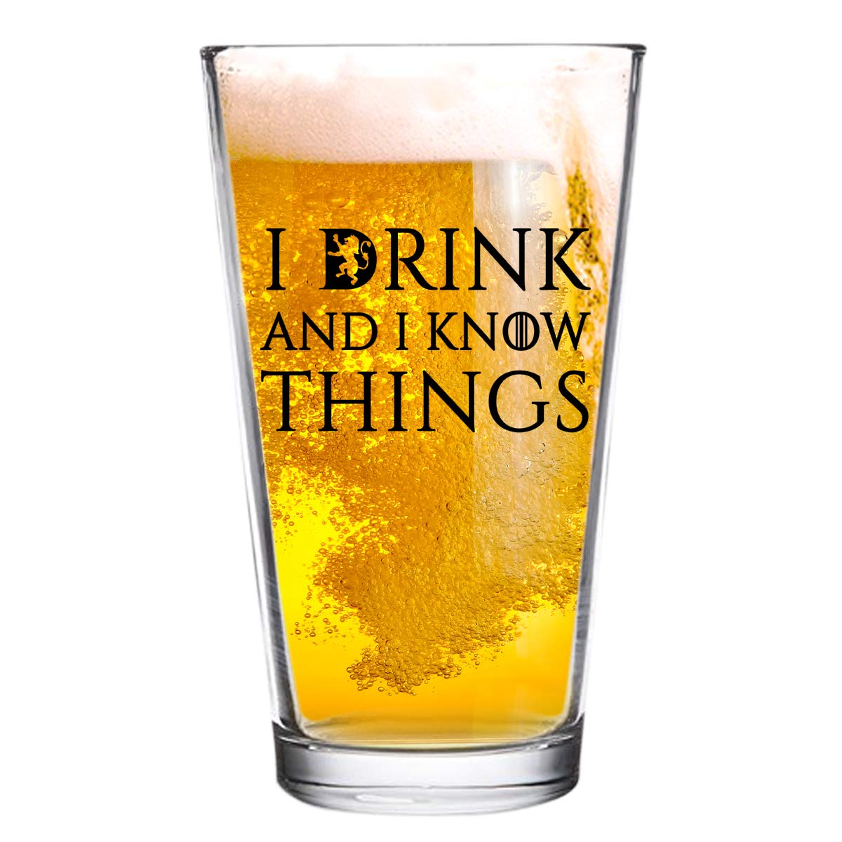 DU VINO I Drink And I Know Things beer glass front view, durable design