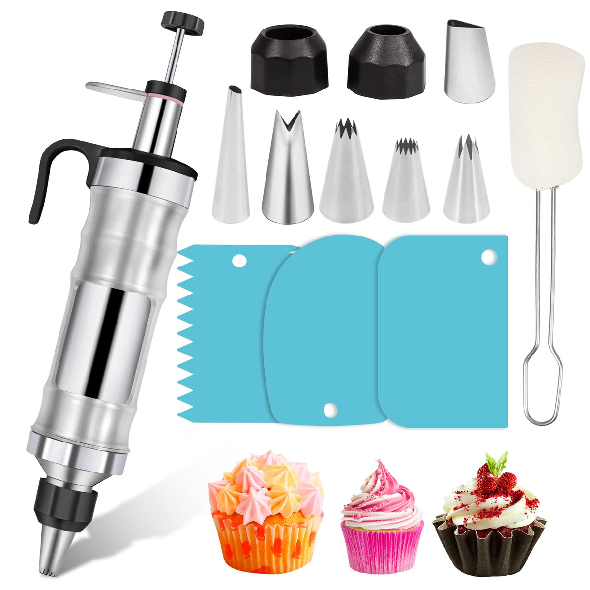 Dualshine dessert decorating syringe set parts for precise icing on cakes and pastries
