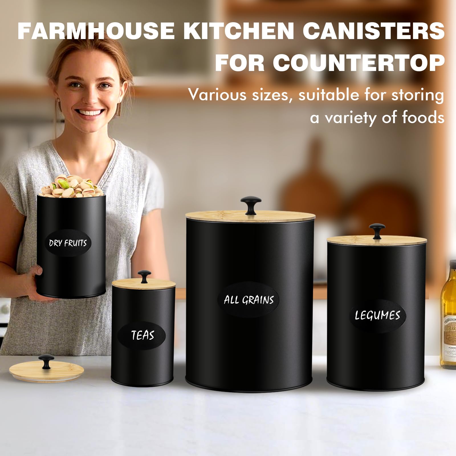 Dualshine canisters stacked to illustrate space saving kitchen storage