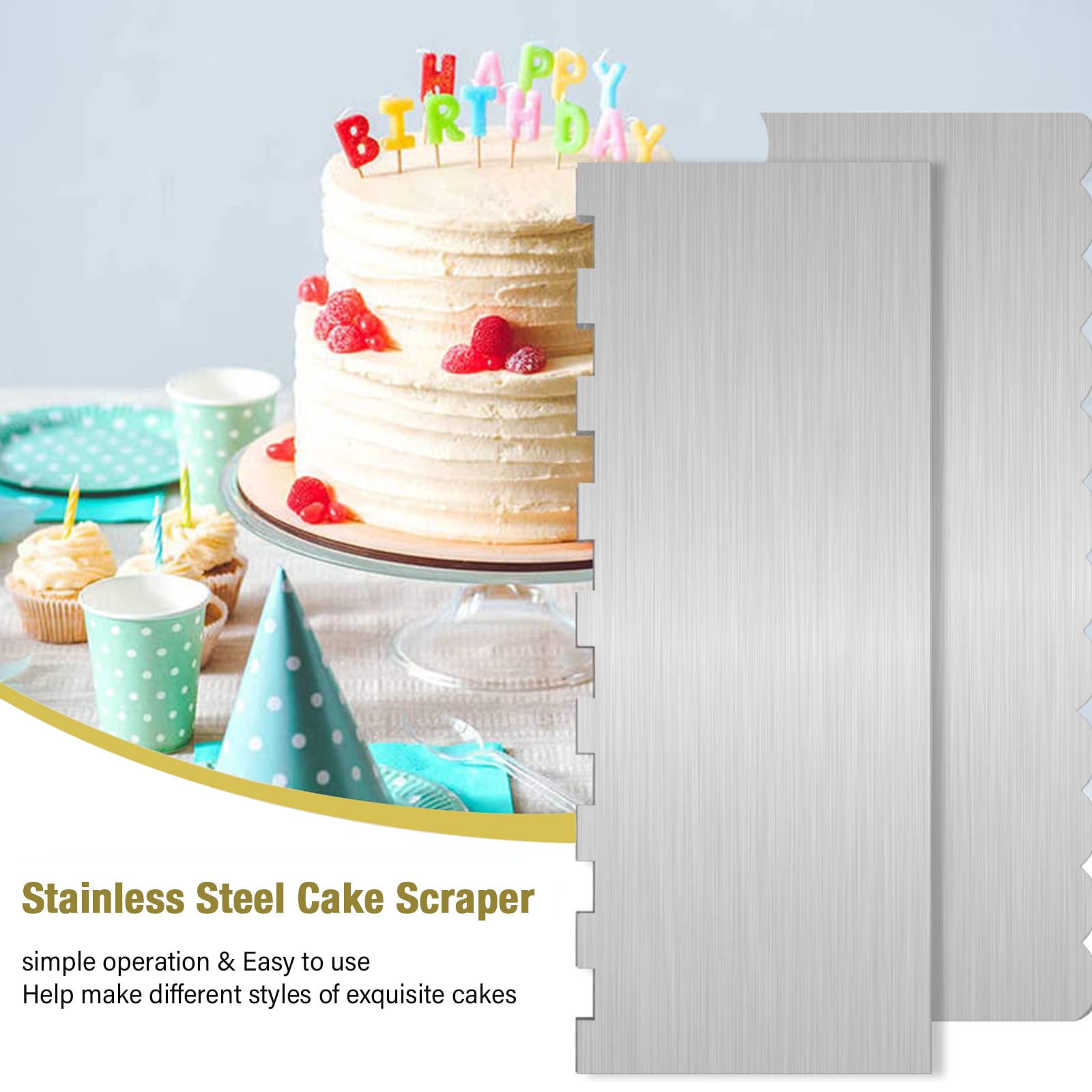 Dualshine stainless steel cake smoother for smooth, flawless sides.