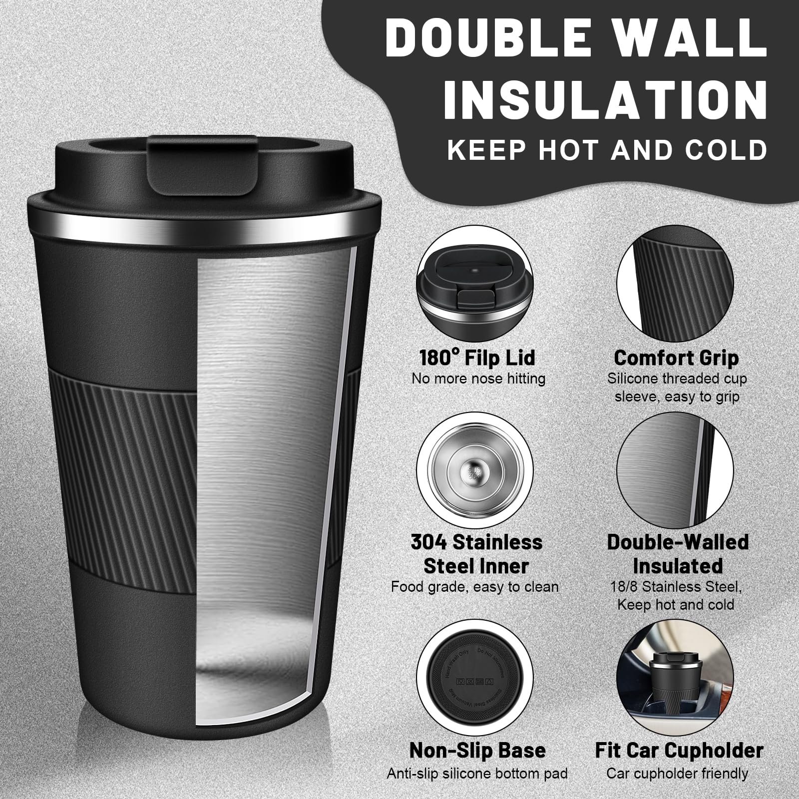 DUBUXW 17oz stainless mug close view highlighting capacity