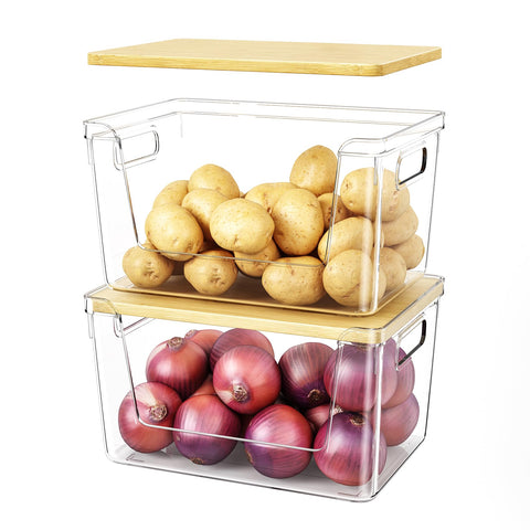 Ducoak pantry organizer front view shows stackable design for easy produce access.