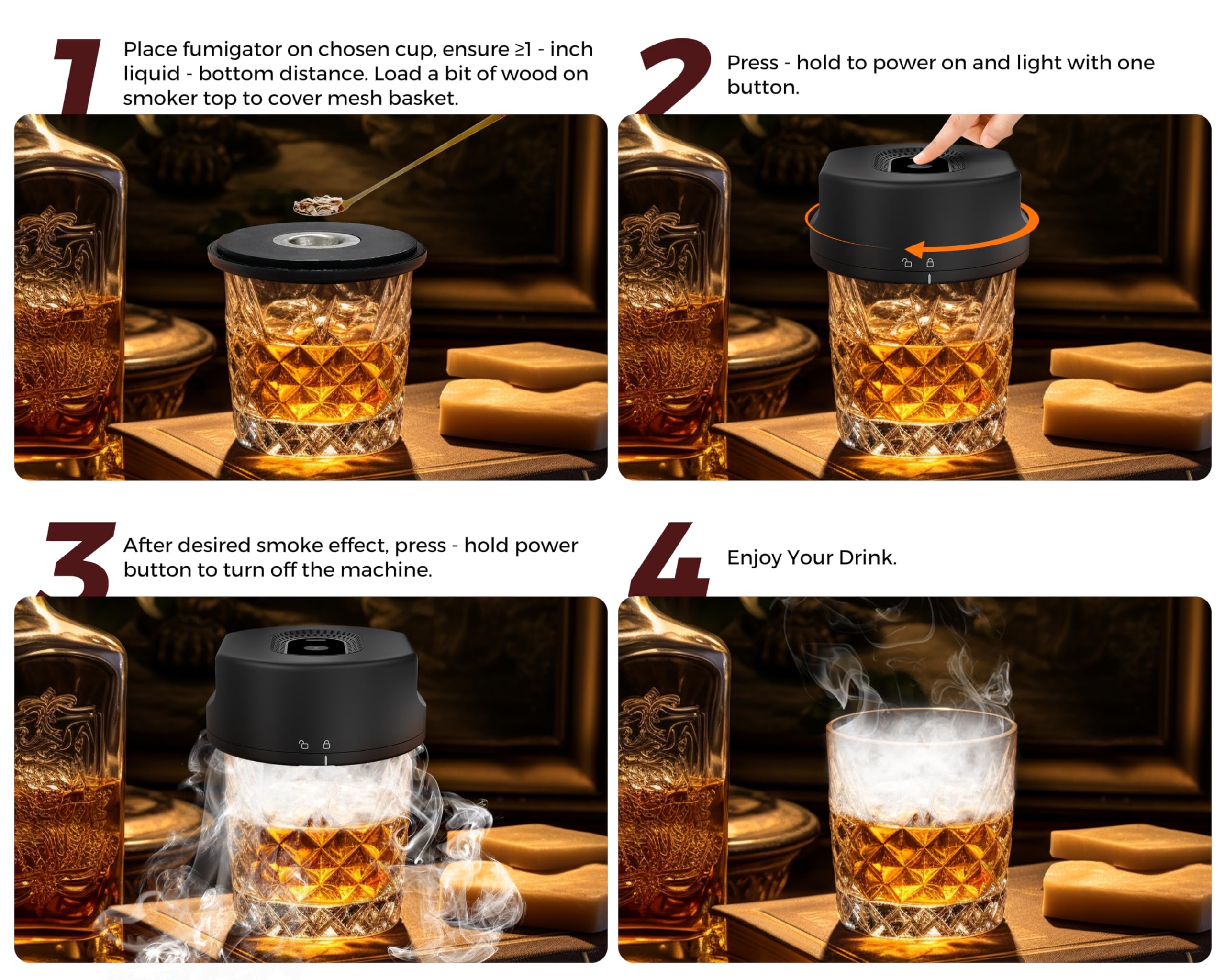 DUDNBPulaS smoked Old Fashioned glass with smoky aroma.