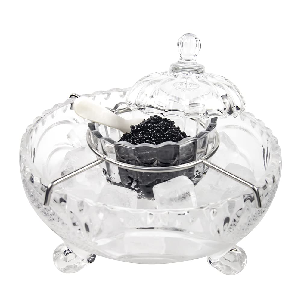 Duebel caviar serving set with glass divided bowl for elegant ice-cooled service