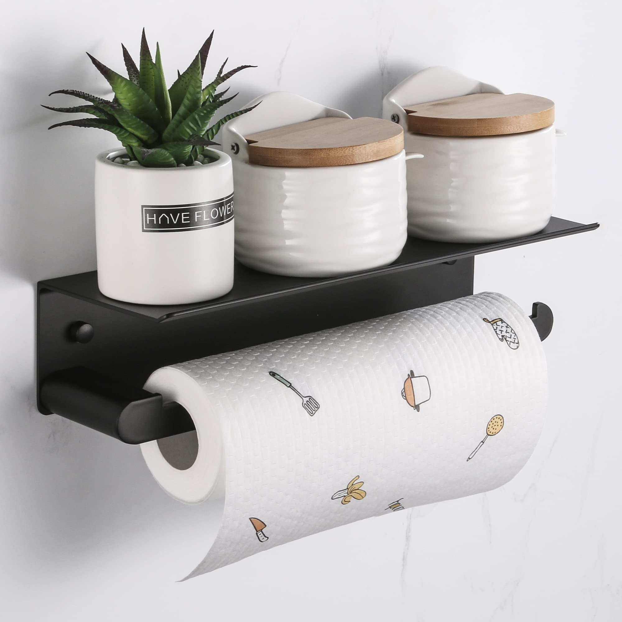 DUFU self-adhesive wall-mount with shelf ideal for kitchen essentials and spices.