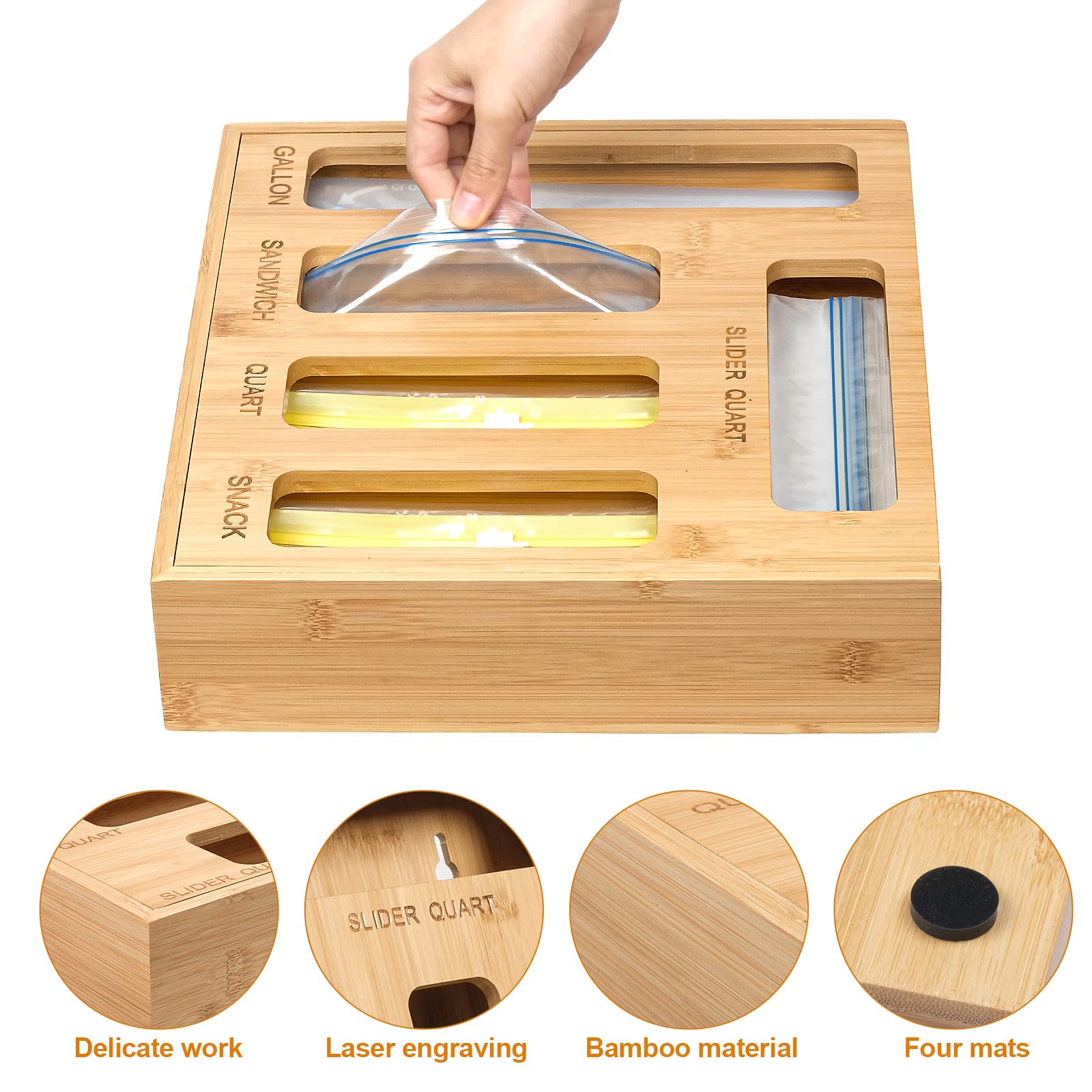 DUJEN drawer organizer helps keep varied bag sizes in their places.