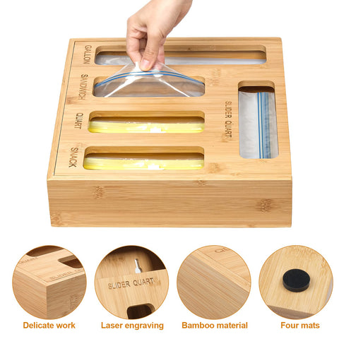 DUJEN drawer organizer helps keep varied bag sizes in their places.