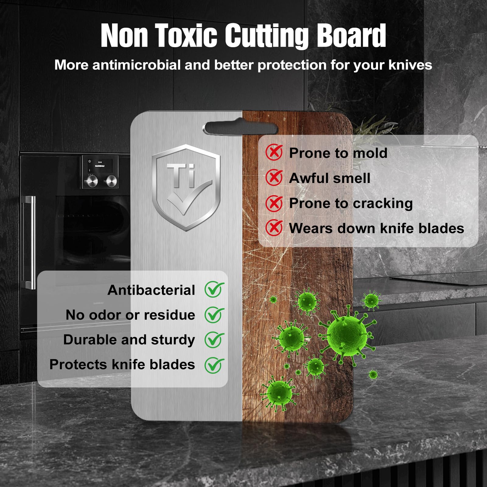 Dujoju titanium cutting board for meat prep minimizes cross-contamination.