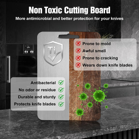 Dujoju titanium cutting board for meat prep minimizes cross-contamination.