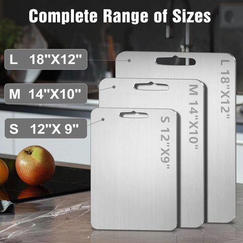 Dujoju titanium cutting board protects knives during heavy chopping.