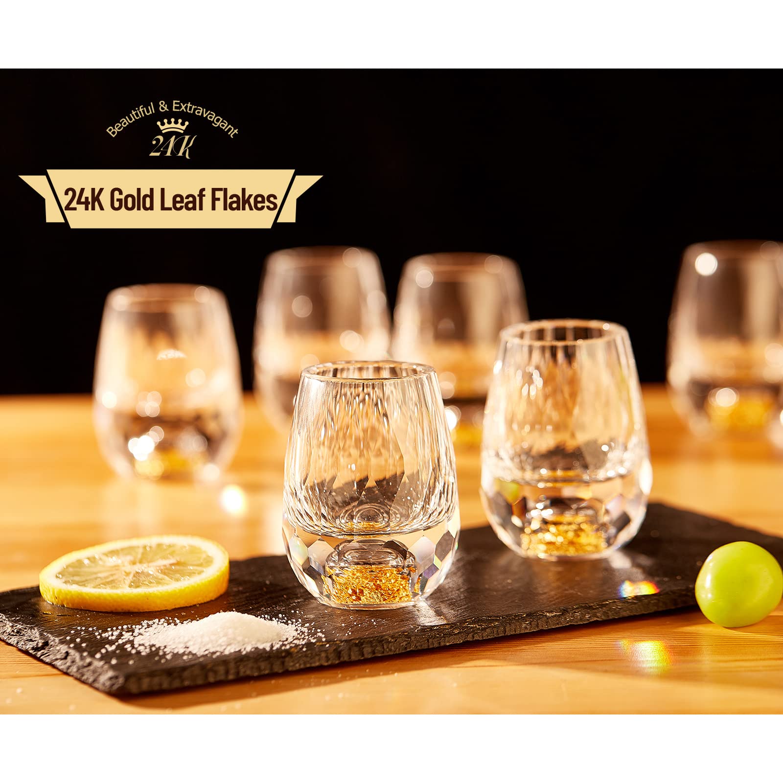 DUJUST crystal shot cups with 1.5oz capacity offer a premium tactile feel.