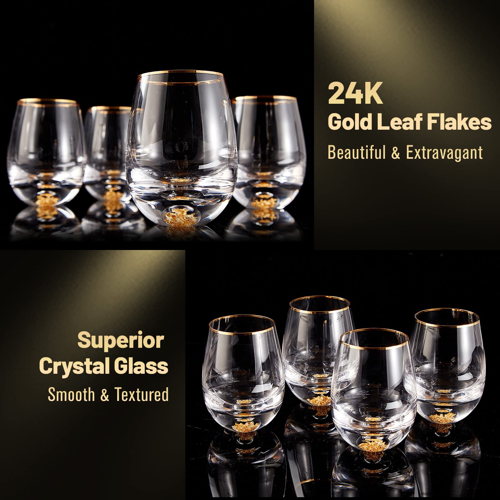 DUJUST crystal wine glasses with heavy base for stable handling.