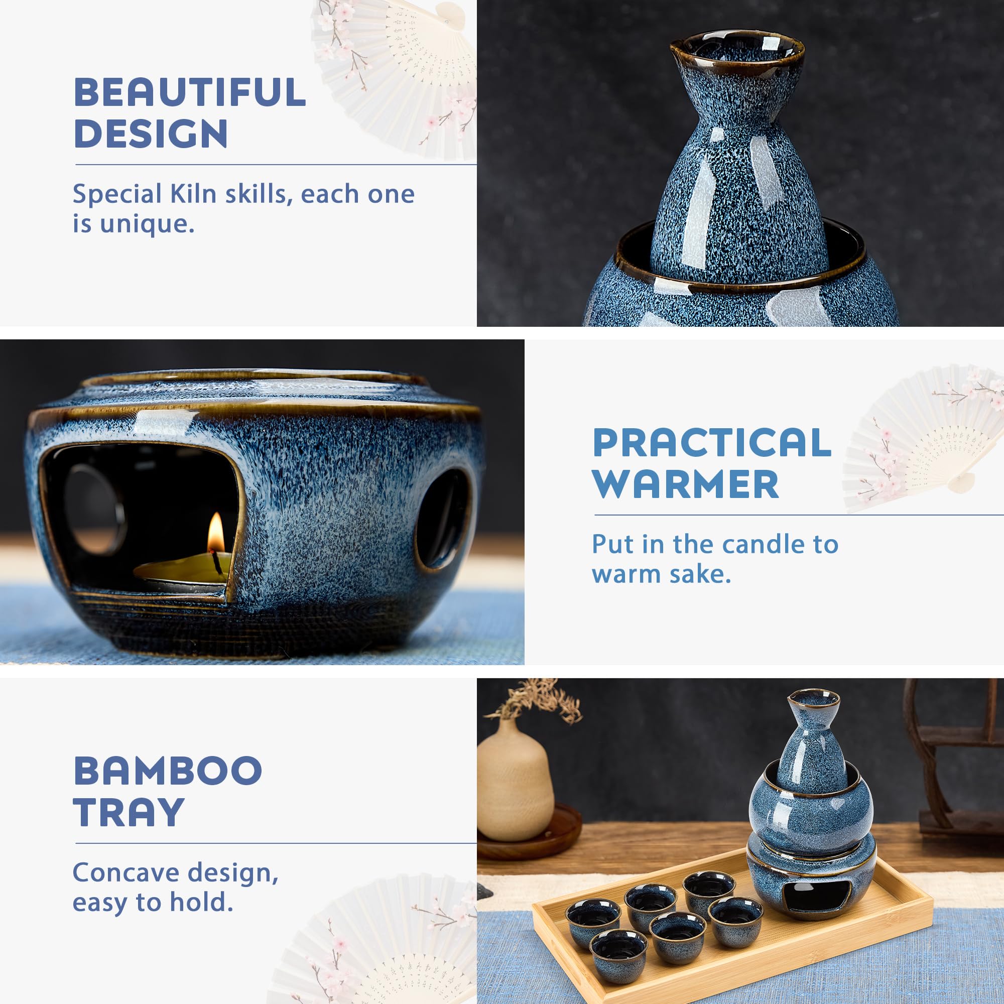 DUJUST ceramic sake warmer with candle stove enables gentle heating