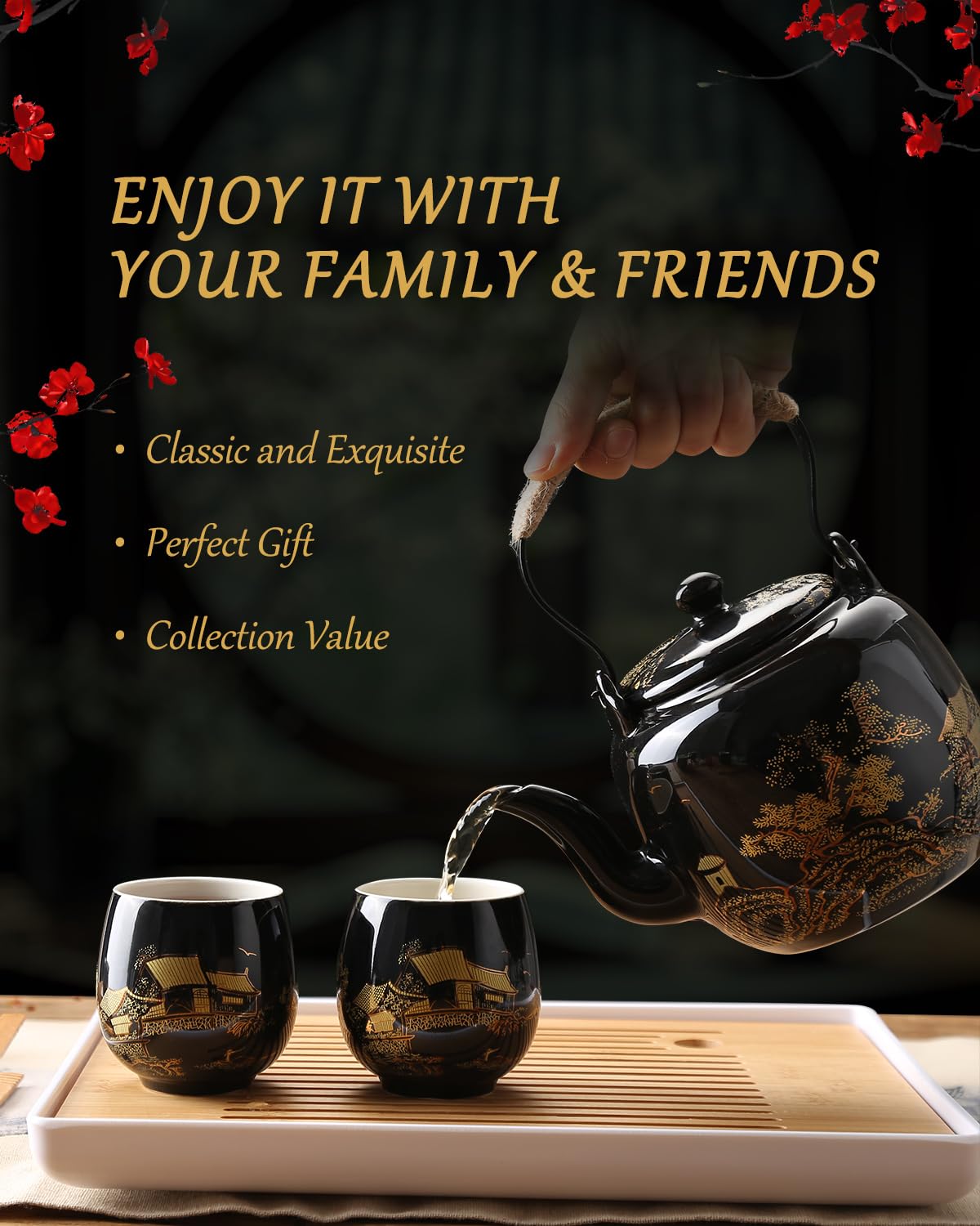 DUJUST teacups showcase golden countryside art for elegant tea gatherings.