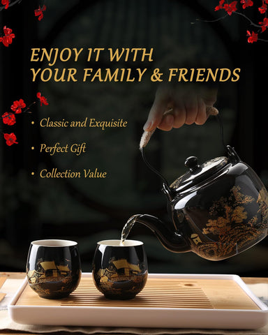DUJUST teacups showcase golden countryside art for elegant tea gatherings.