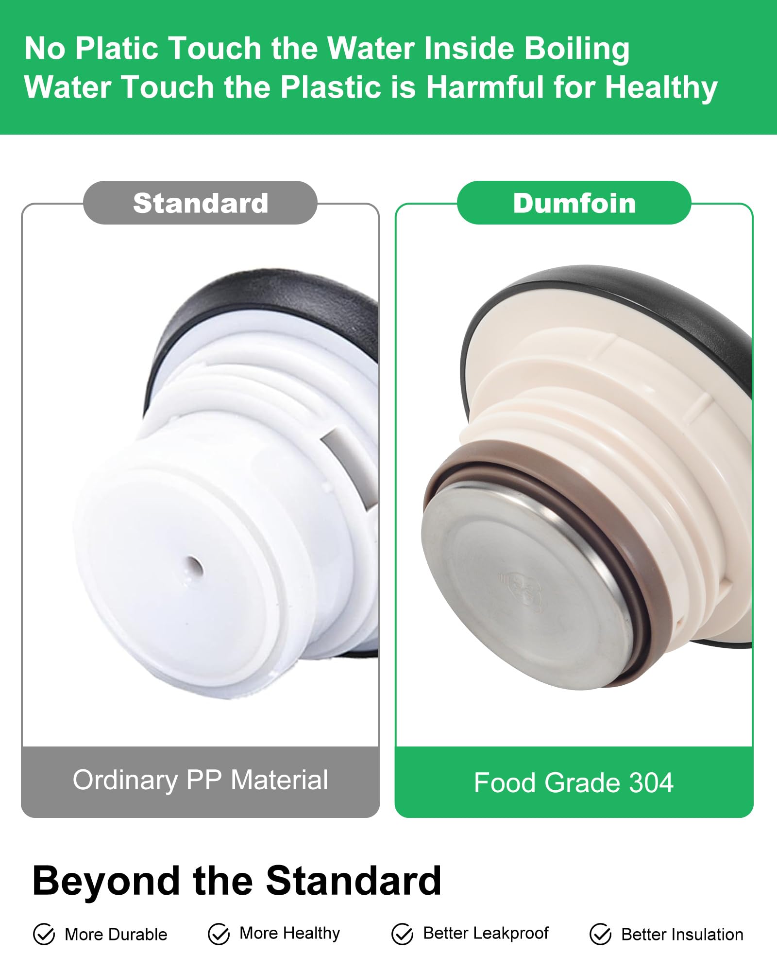 Dumfoin vacuum insulation preserves heat and cold during service.