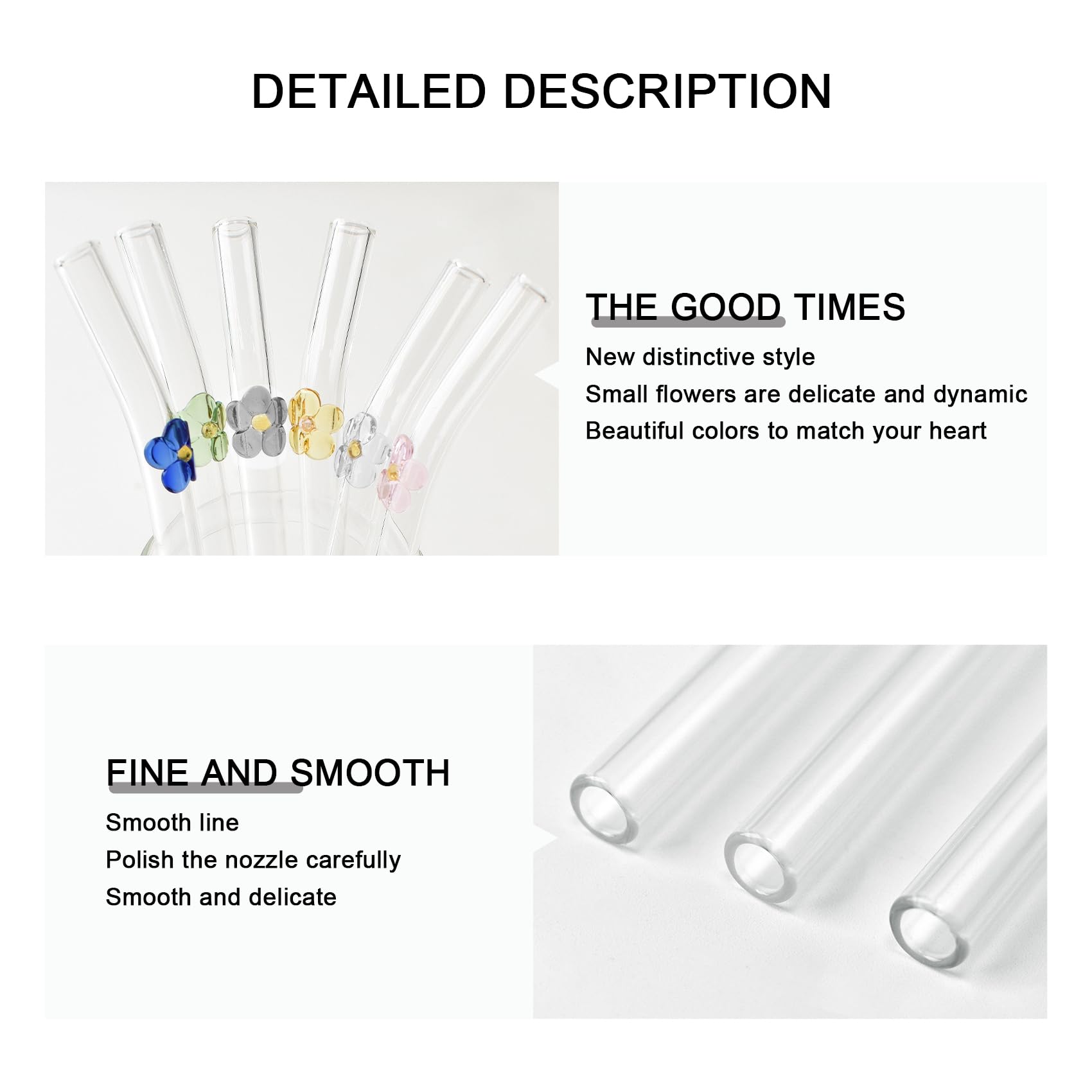 DUMING-IN straw with flower design and curved charm for visual appeal