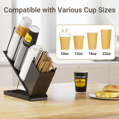 Dunatou four-compartment dispenser provides ample cup and accessory storage.