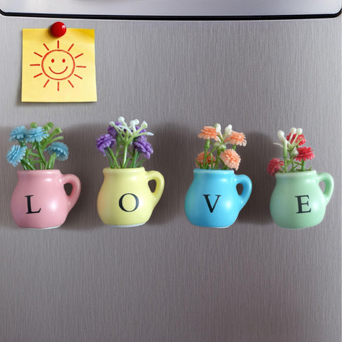 DUNGGLE blue L vase magnet on fridge creates a chic kitchen display.