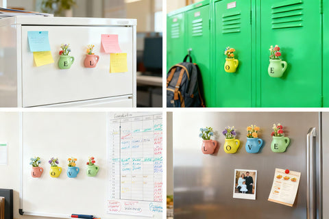 DUNGGLE magnets attach securely to metal surfaces like a fridge or locker.
