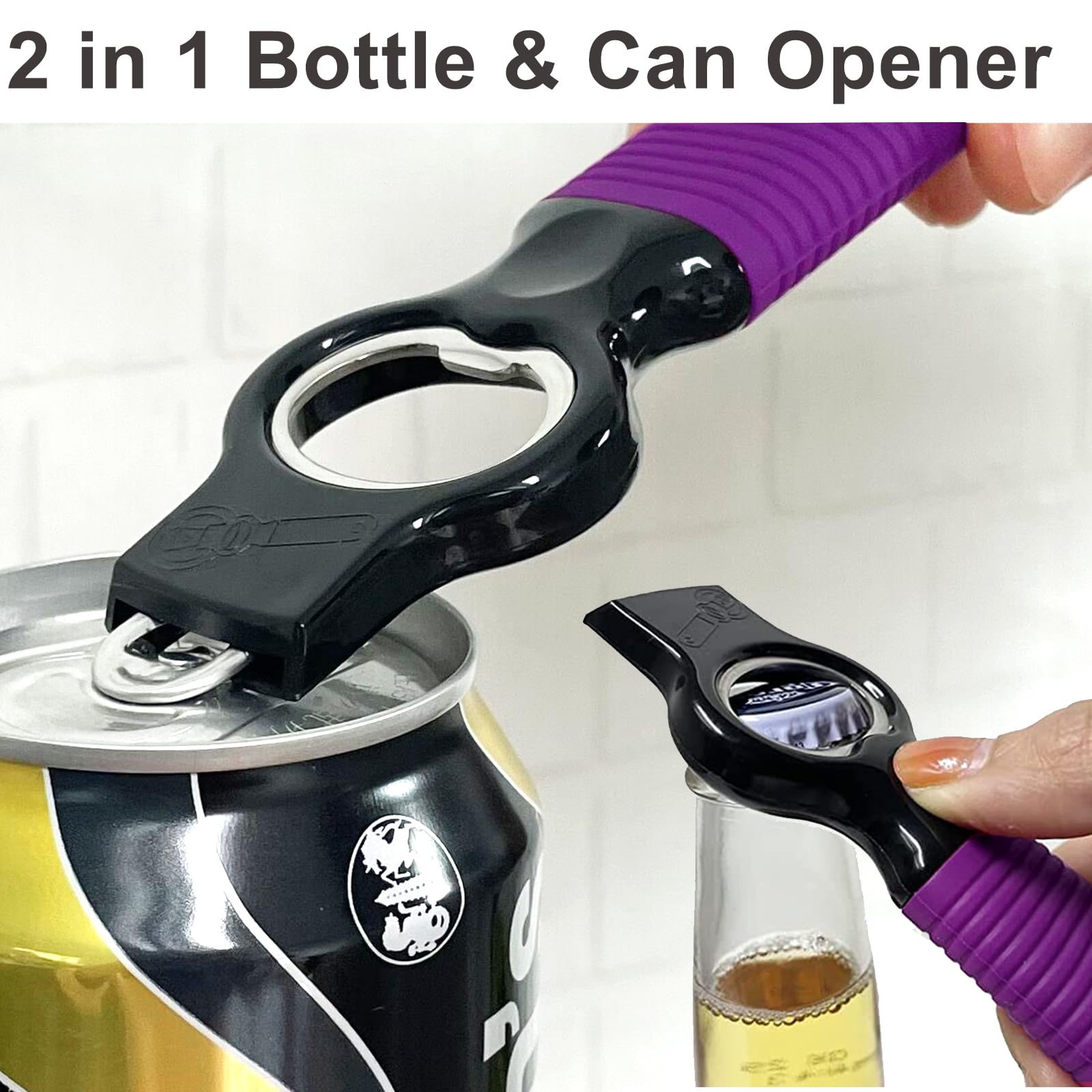 DUNLAGUE opener shows the long silicone handle for comfortable leverage.