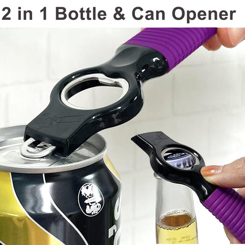 DUNLAGUE opener shows the long silicone handle for comfortable leverage.