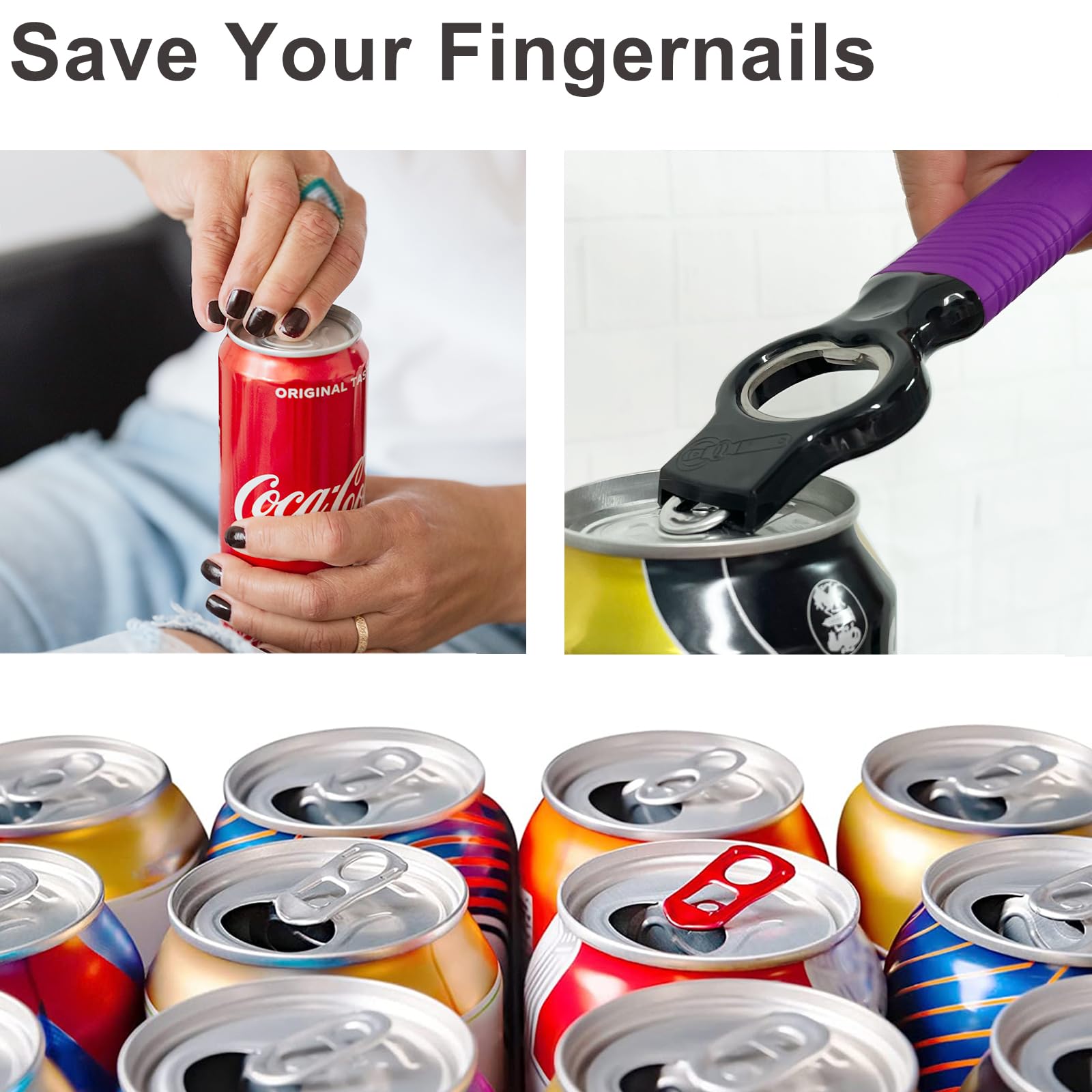 DUNLAGUE opener in action lifting a soda can tab quickly.