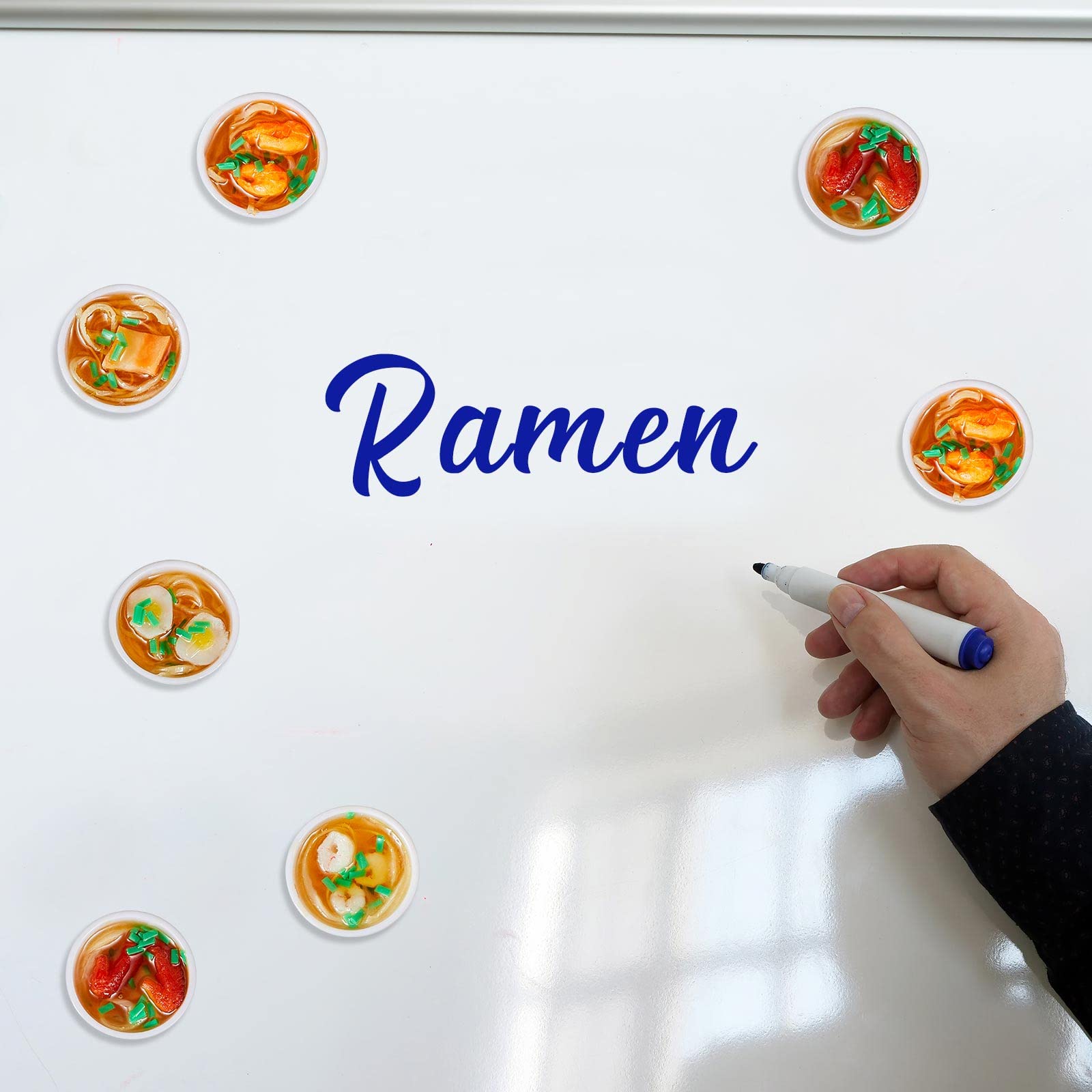 Dunzy compact magnets for menu boards and home organization with cute noodle art.