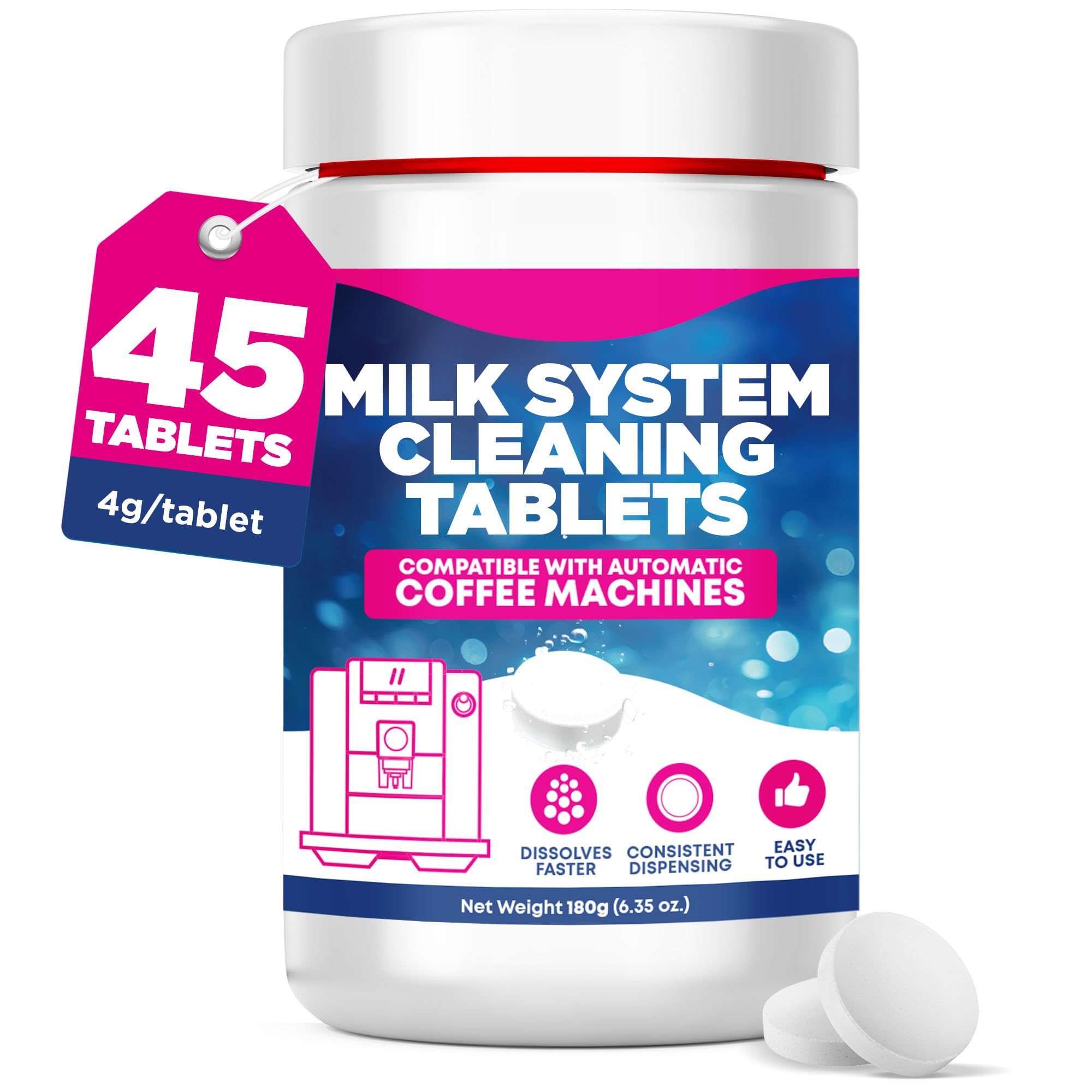 Durabasics milk system cleaning tablets bottle front keeps Jura milk system clean