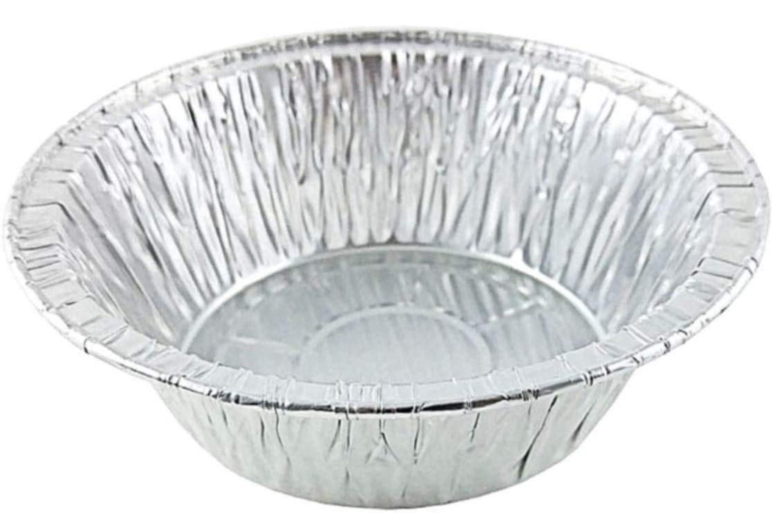 Durable Packaging 5-3/4 inch deep pot pie pan, top view, sturdy bakeware for pies