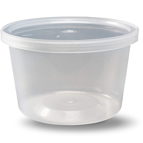 Clear 16 oz container showing contents, ideal for soups and sauces.