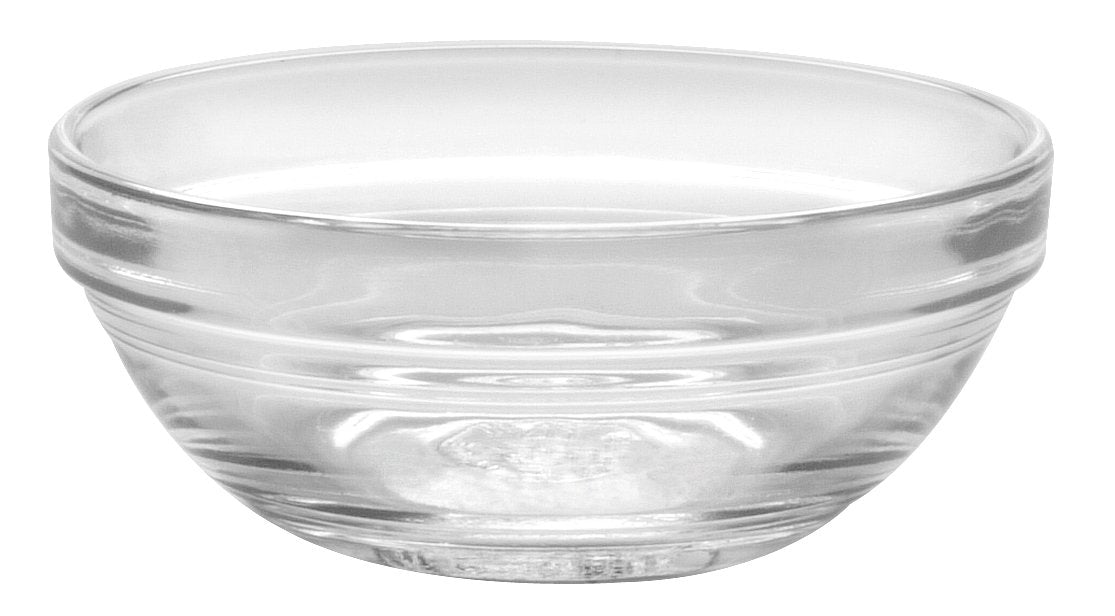 Duralex Lys 3-1/2-inch stackable bowls show space-saving design and clear glass for versatile serving