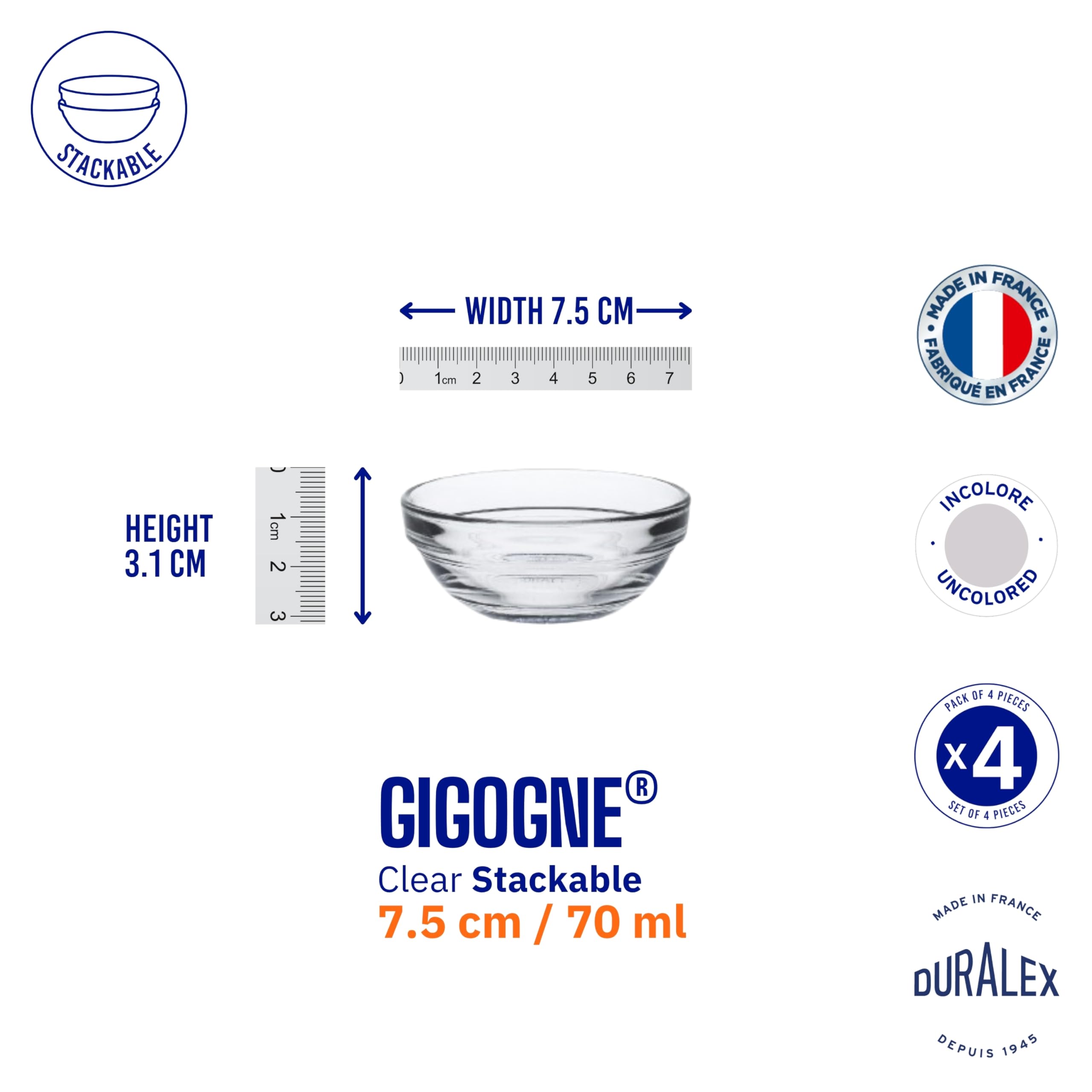 Duralex LYS stackable clear bowl ready for compact kitchen storage.