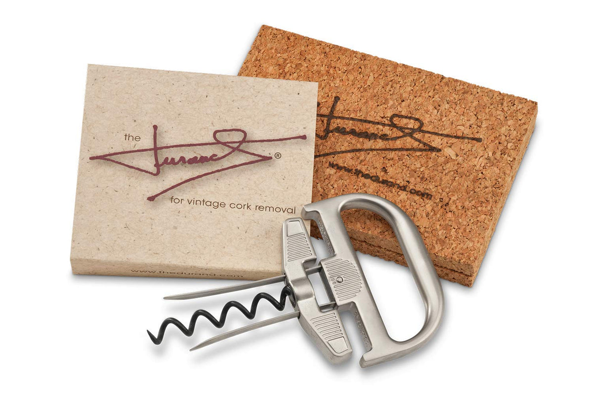 The Durand two-part cork remover assembly enables safe, intact cork extraction from fragile old bottles.