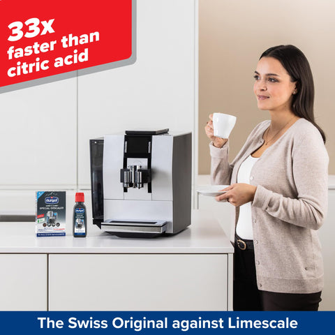 Durgol Swiss Espresso descaler in use inside an espresso machine removing buildup.