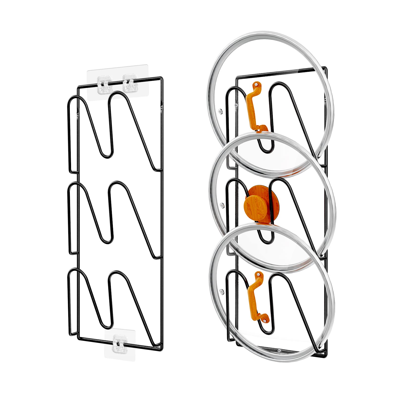 Durmmur lidrack 6-tier front view demonstrates space-saving lid storage.