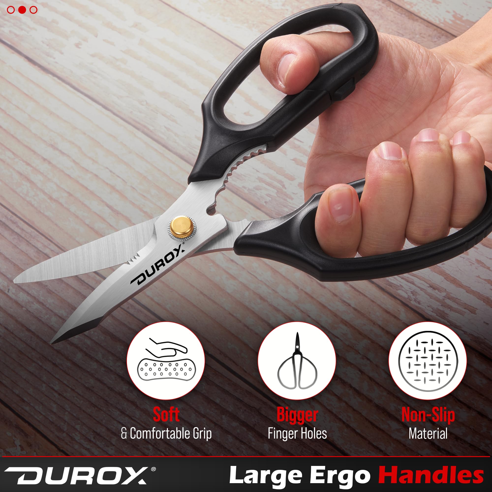 DuroX heavy duty scissors cutting cardboard for clean, efficient results