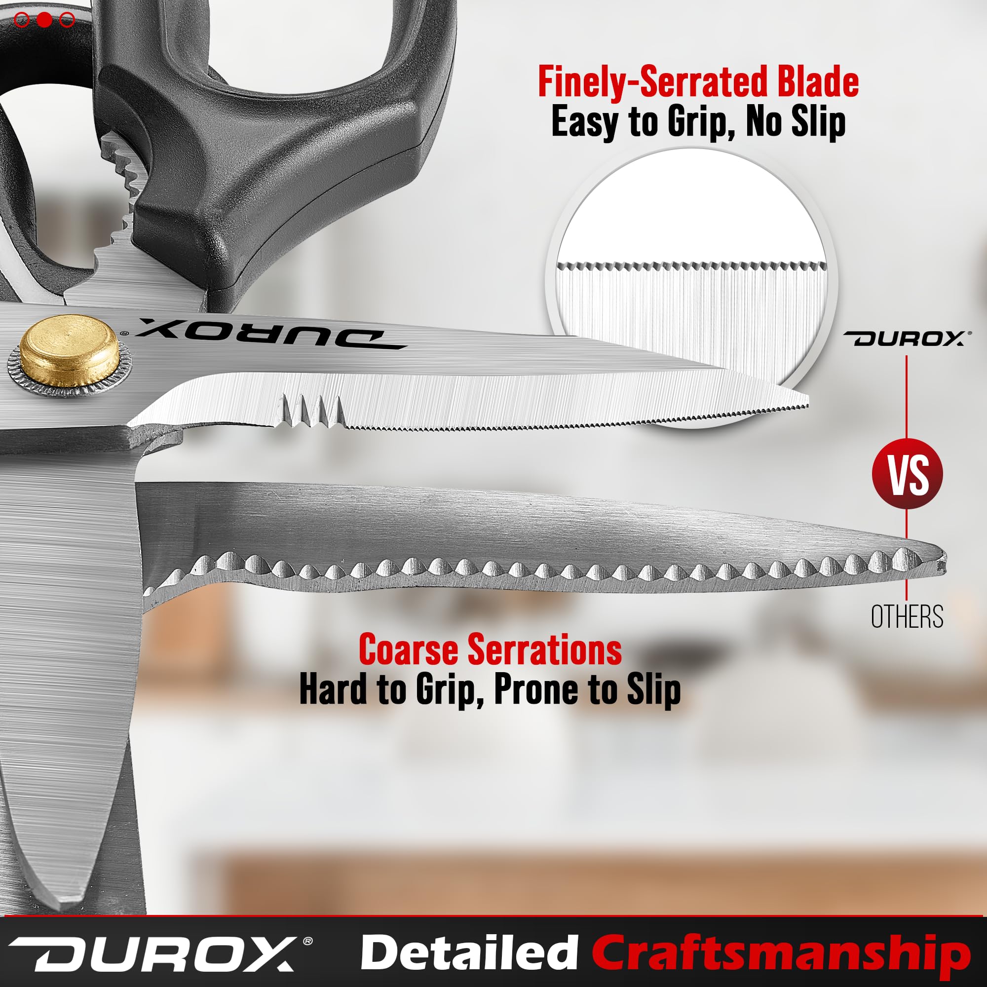 DuroX heavy duty scissors cutting leather with secure grip