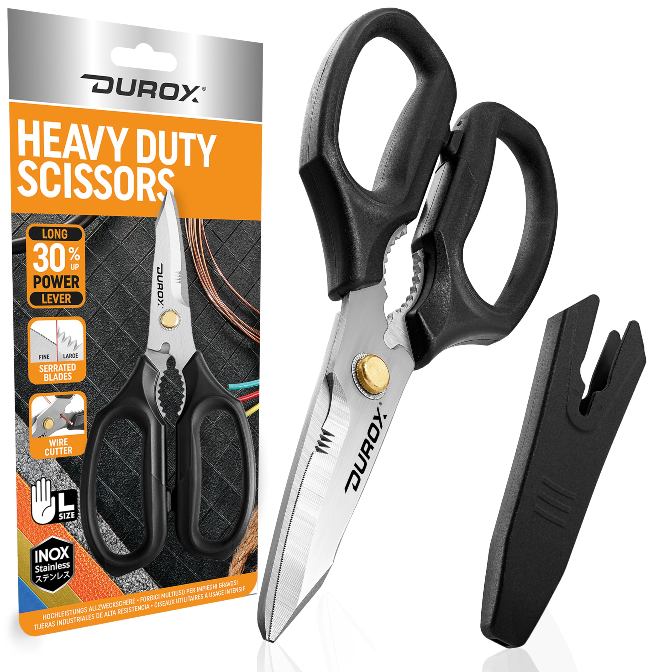 DuroX heavy duty scissors with ergonomic handle for comfortable long cuts