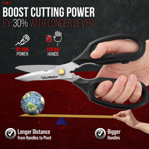 DuroX heavy duty scissors extended lever boosts cutting power for tough tasks
